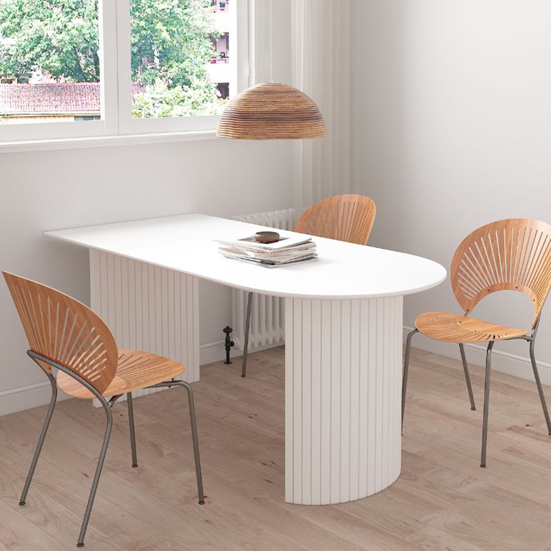 Modern Style White Dining Table Wood Dining Table with Double Pedestal Base