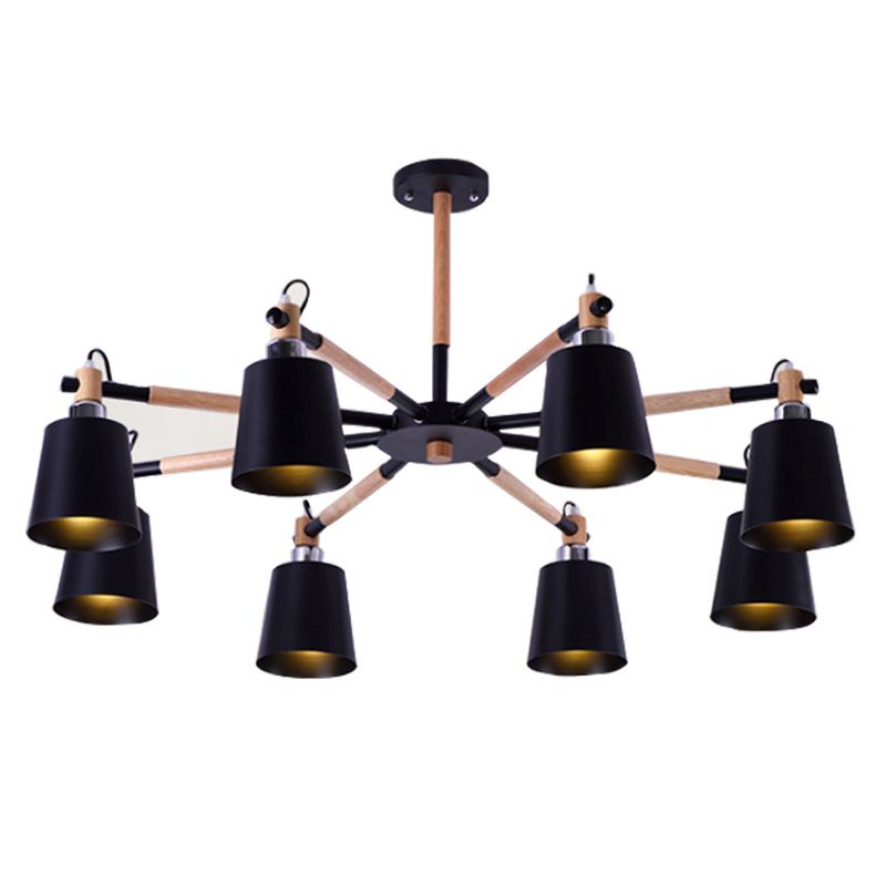 Radialer hölzerner Kronleuchter nordischer Pendelleuchte mit sich verjüngter Metallschatten