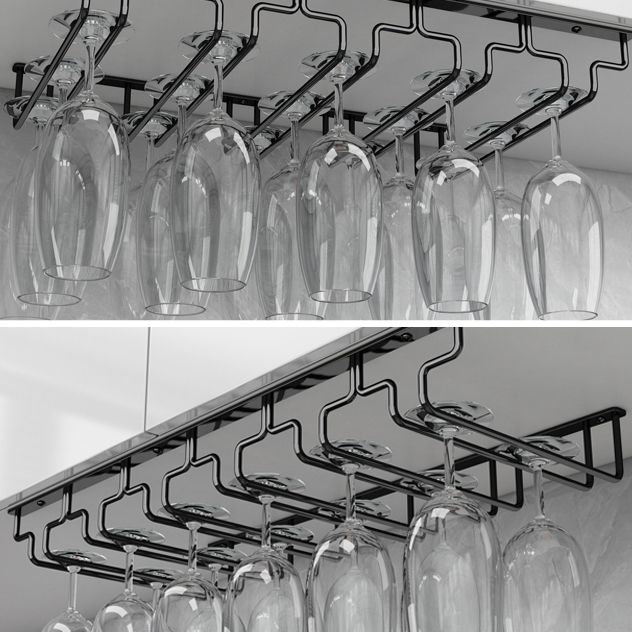 Contemporary Metal Wine Glass Rack Hanging Glass & Stemware Holder in Black