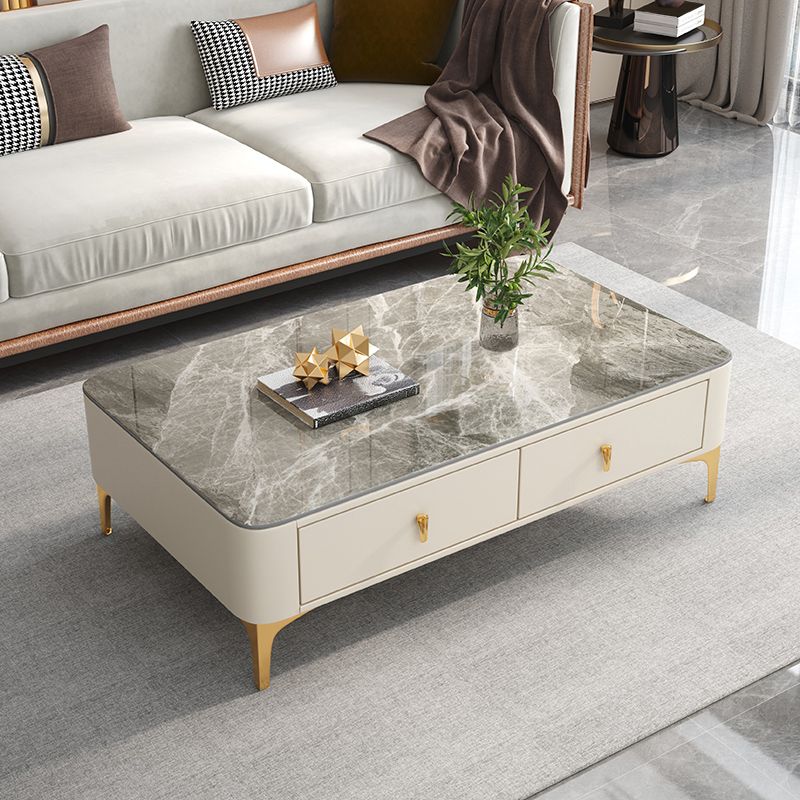 4 Legs Slate Coffee Table Rectangle Single Coffee Table with 2 Drawers