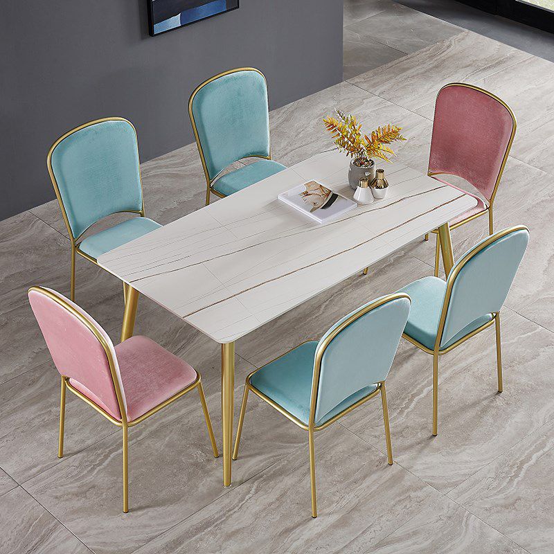Glam Rectangle Dining Table Set 1/4/5/7 Pieces Dinette Set with White Sintered Stone Top