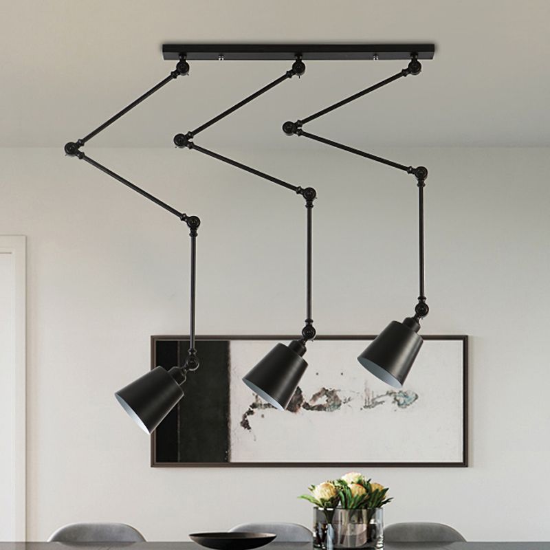Green/Black Bell Cluster Pendant Light Nordic 3 Heads Metal Hanging Lamp Kit with Adjustable Arm