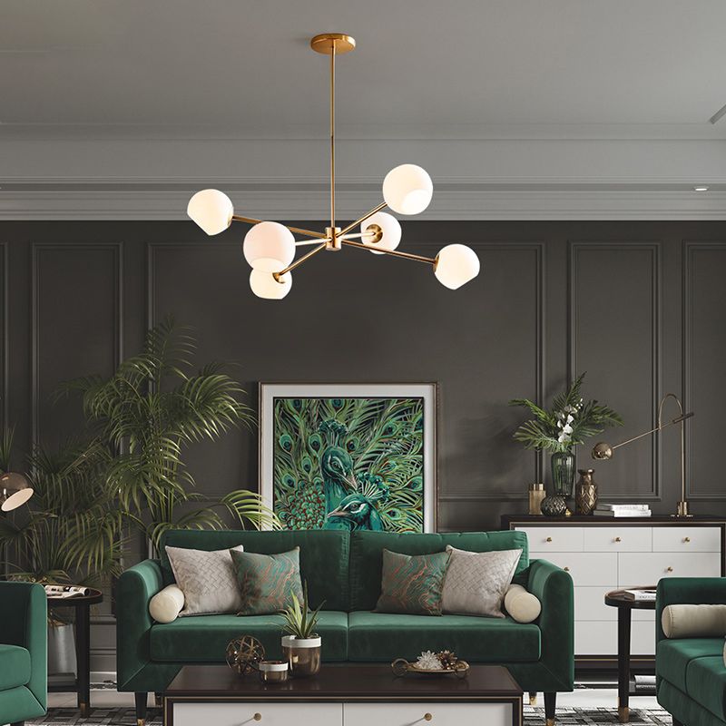6 lichten goud kroonluchter licht moderne eenvoud witte glasbol schaduwverlichting armaturen