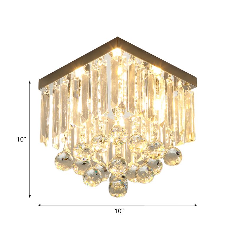 Cube Foyer Massimale Illuminazione Minimalismo Clear Crystal LED Flush Montaggio Light Fixture con Ball Drop