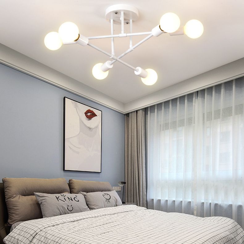 Luz de techo de bombilla desnuda radial de montaje semi empotrado de estilo minimalista industrial de metal para comedor