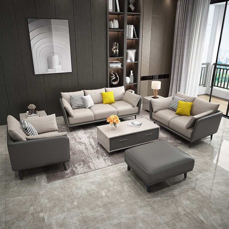 Faux Leather Sofa with Pillows Back and Pillow Top Arm for Living Room