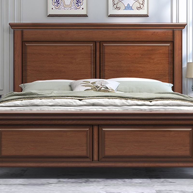 Mid-Century Modern Standard Bed Mahogany Espresso Panel Bed with Headboard
