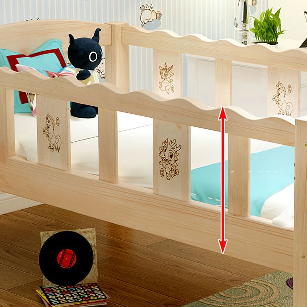 Washed Natural Solid Wood Nursery Crib Contemporary with Guardrail