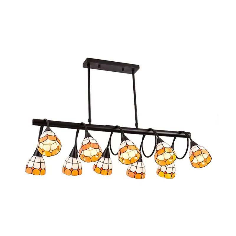 6/10 Lights Kitchen Island Lighting Tiffany Stylish Blue/Orange and Yellow Hanging Lamp with Dome Stainless Glass Shade