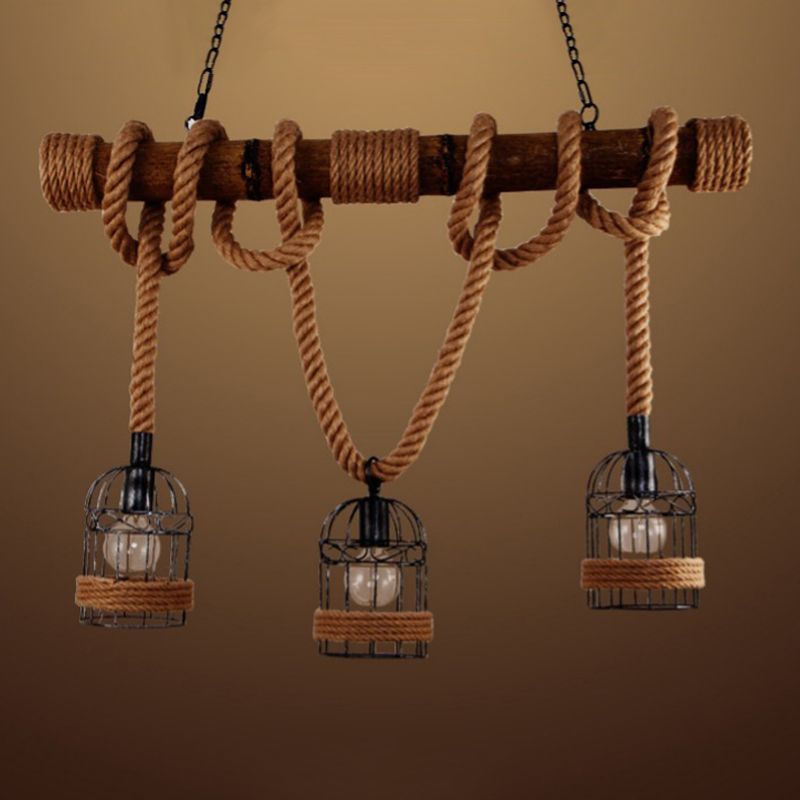 Industrial Style Birdcage Shape Island Pendants Rope Pendant Lights for Restaurant