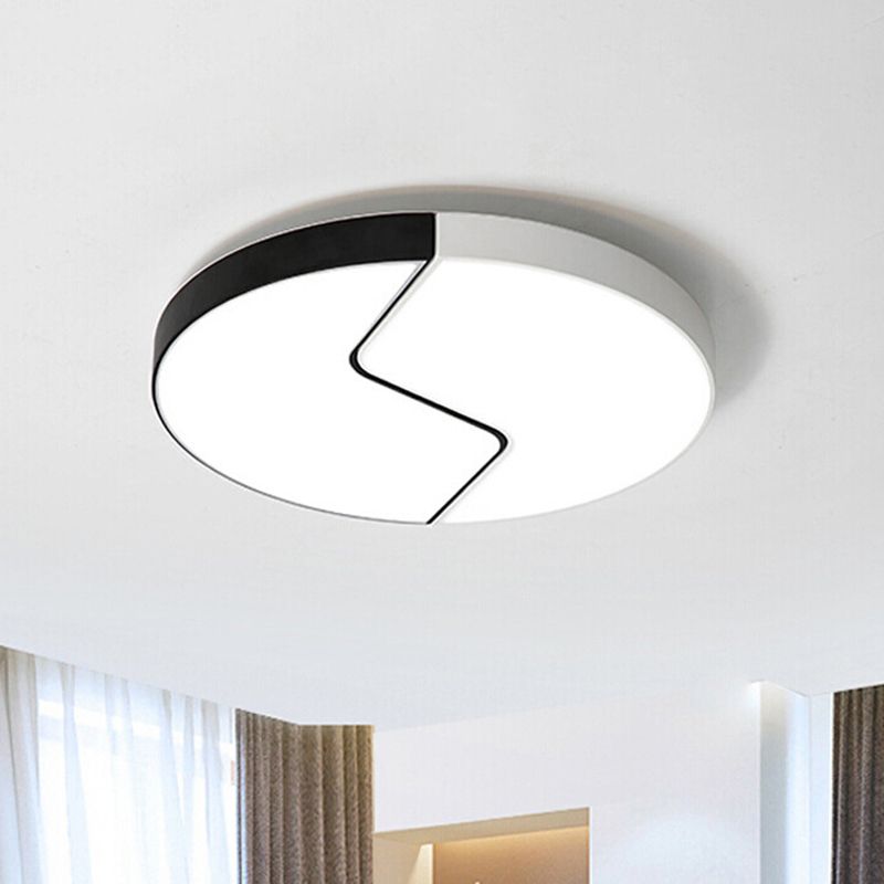 Nordische LED-Deckenleuchte mit Acrylschirm, schwarz-weißer Oberfläche, Splicing Circle Flush-Lampe in weißem/warmem Licht