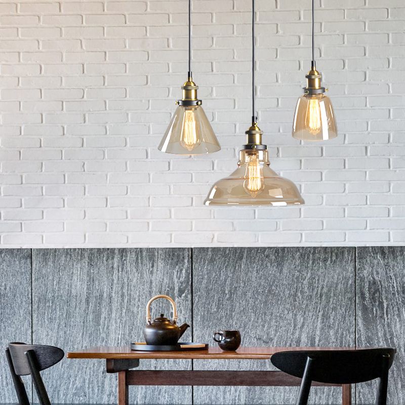 Retro Industrial 1 Light Pendant Amber Handblown Glass Dome Pendant Lighting for Living Room