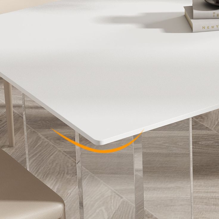 Modern Rectangle Dining Table White Sintered Stone Top Acrylic Base Table
