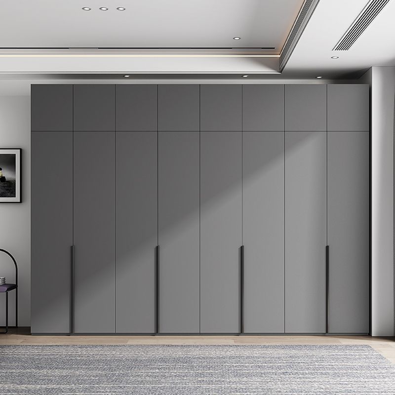 Contemporary Grey Storage Cabinet with Garment Rod Hinged Door Cabinet for Bedroom