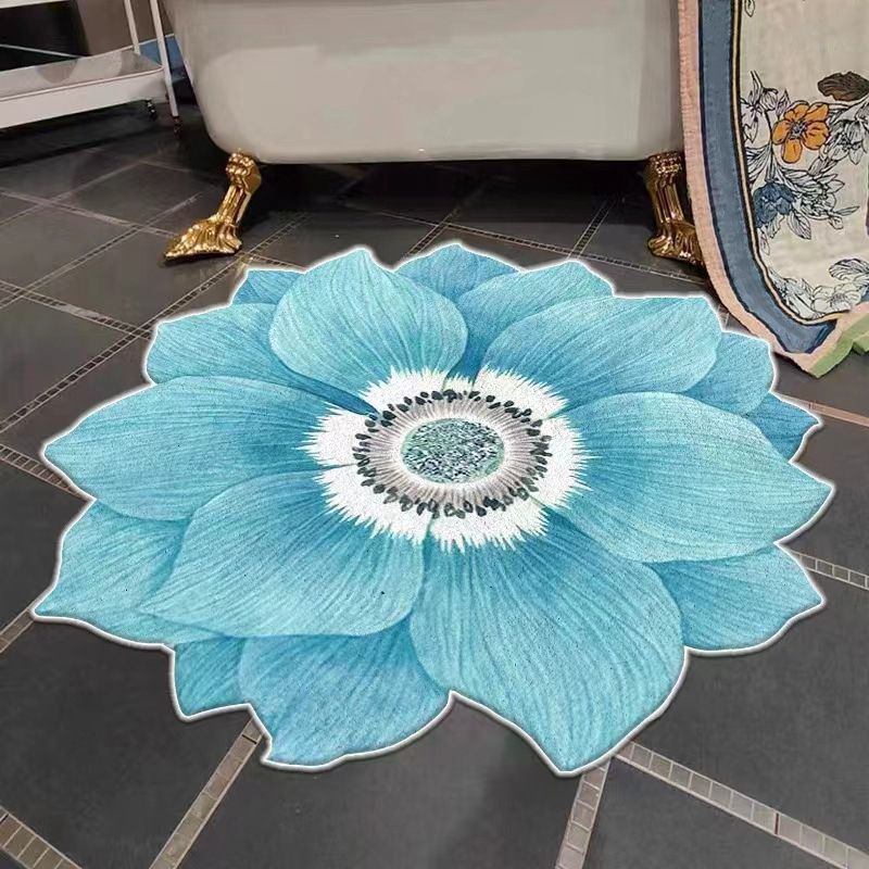Irregular Shape Colorful Flowers Rug Stain Resistant Loom Rug for Bedroom