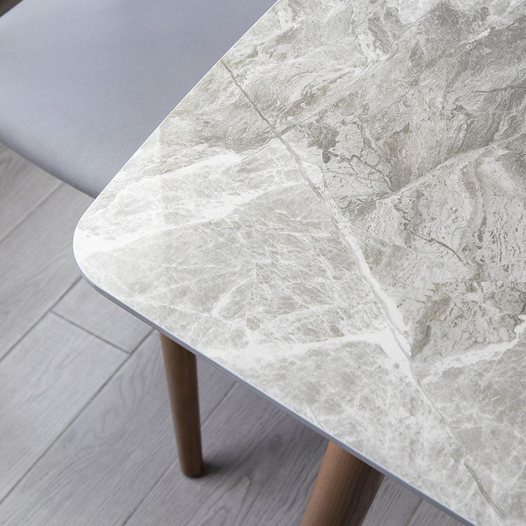 Eenvoudig gesinterde stenen eettafel 4 benen houten basis rechthoektafel voor thuis