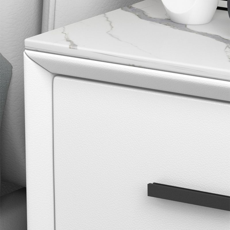 Leather Nightstand with 4 Black Legs Glam Night Table with Drawers