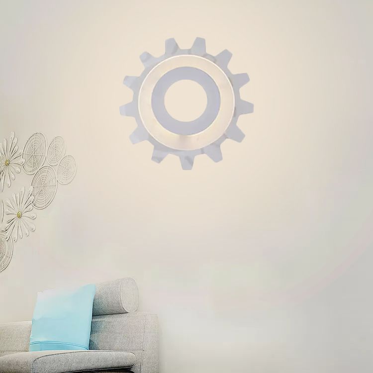 White Finish Gear Wall Sconce Creative Acrylic LED Wall Light for Boys Girls Bedroom
