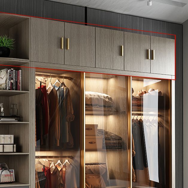 Brown Glass Door Storage Cabinet Contemporary Sliding Door Wardrobe for Home