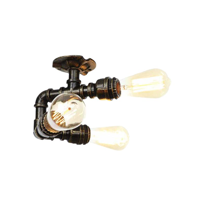 Industrial Bare Bulb Semi Flush Mount 3/4-Light Iron Flush Ceiling Lighting in Bronze