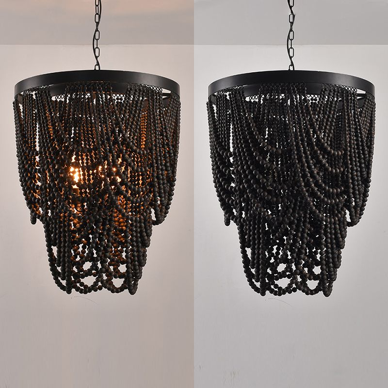 Lustre en bois rétro lustre de style country français de style perle en bois lumière pour le salon