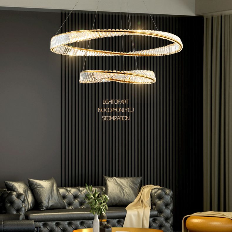 Ultramoderne ring LED Kroonluchter Lamp Crystal Suspension Pendant Light voor restaurant