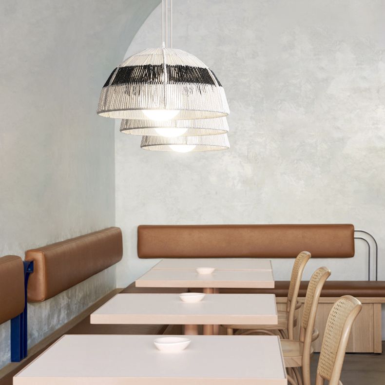 Single Light Dome Suspended Light Asian Style Rattan Decorative Lighting Fixture in Wood