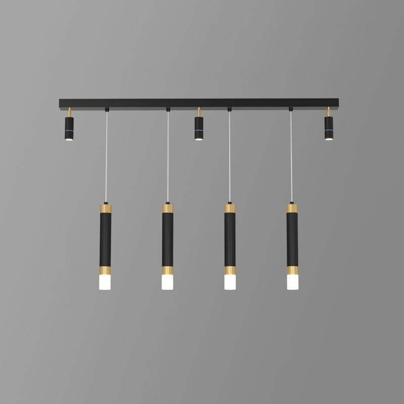 Moderne Kronleuchterzylinder Island Leuchten Metallinselbeleuchtung in Schwarz und Gold