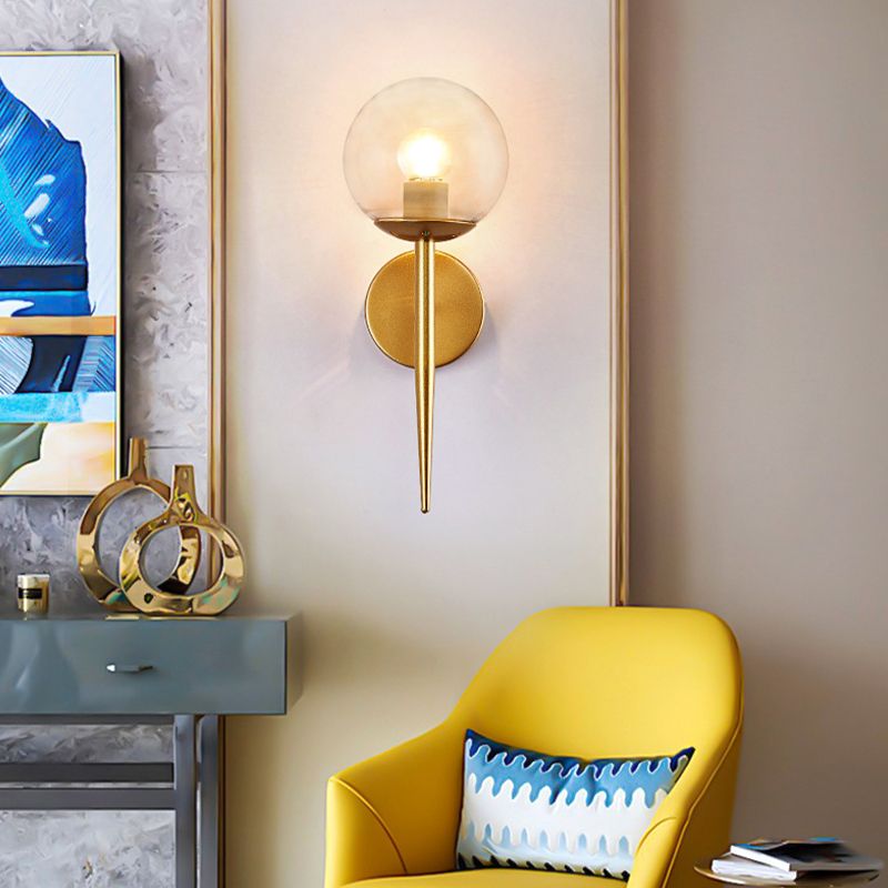 Clear Globe Shade Wall Sconce Metal Contemporary Wall Armed Light in Black / Gold