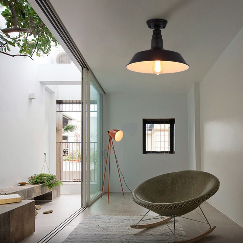 Plafoniera da portico a forma di fienile, retrò, industriale, in metallo, a 1 luce, a semi-incasso