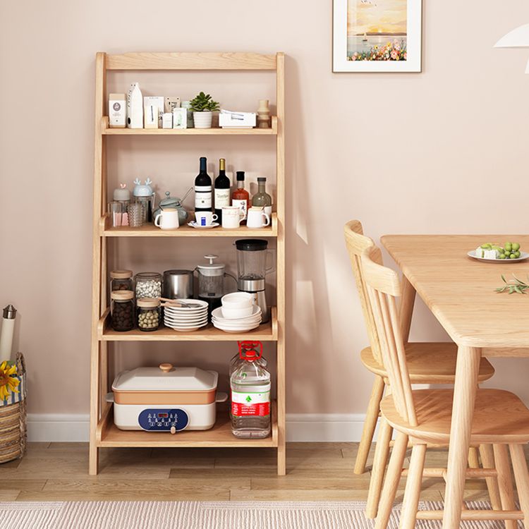 Contemporary Open Ladder Bookshelf Rubber Wood Vertical Bookcase