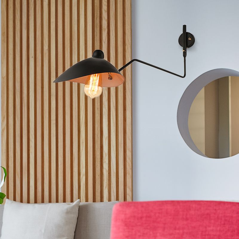 1 Bulb Domed Wall Mounted Light Retro Loft Black Metallic Adjustable Wall Light Fixture for Study Room