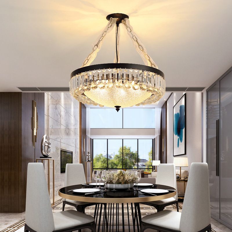 Chandelier en verre rustique en verre rustique en forme de bol avec accents en cristal K9