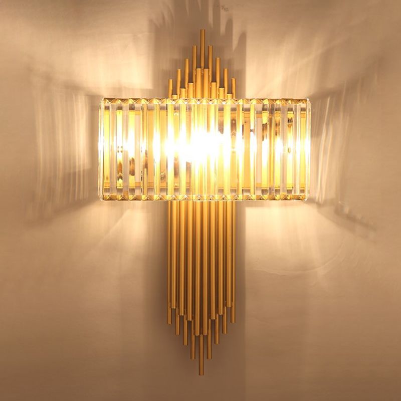 Unique Shade Crystal Wall Sconce Modern Style 2 Lights Wall Mounted Light in Gold