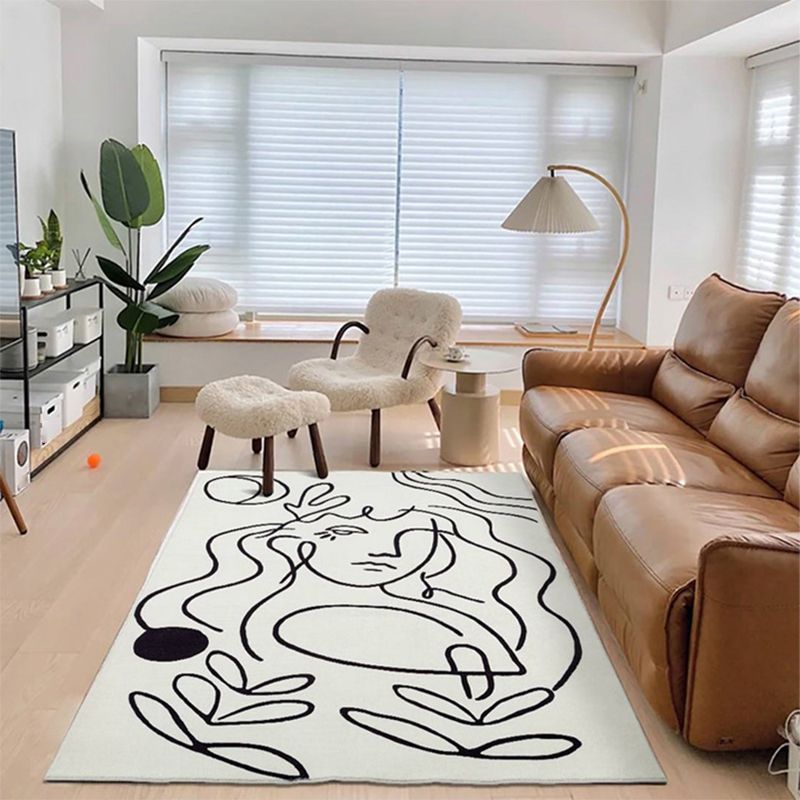 Apricot Simple Rug Blending Line Rug Non-Slip Backing Rug for Drawing Room