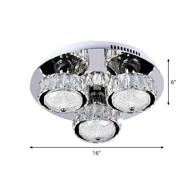 Circular Ceiling Flush Mount Contemporary Crystal Block LED Bedroom Flushmount in Stainless-Steel, Warm/White Light
