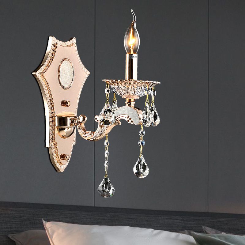 Bare Bulb Sconce Light Fixture Vintage Style Clear Crystal 1/2-Head Gold Finish Wall Mount Light