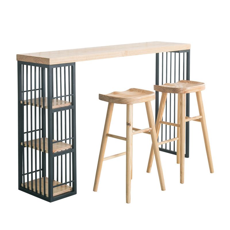 Wood Bar Height Table Metal Double Pedestal Bar Table with Storage