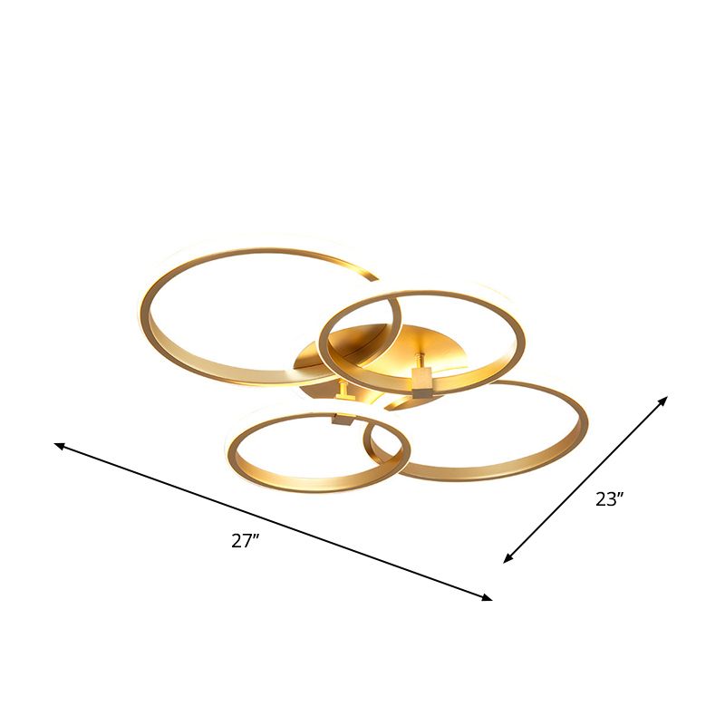 Multi-runde/quadratische LED-Deckenleuchte aus Metall, Minimalismus, 2/4 Lichter, Gold-Finish, halbbündige Montageleuchte