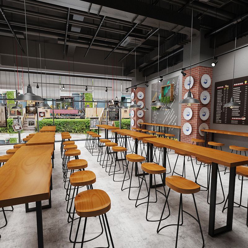 Industrial 1/4 Pieces Bar Table Set Rectangle Pine Wood Counter Table with High Stools