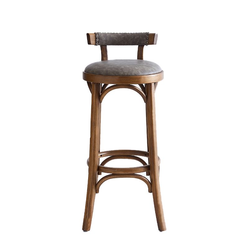 Industrial Upholstered Round Stool Low Back Wood Barstool for Living Room