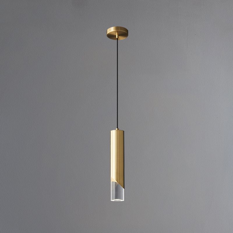 Cilindrische koperen LED -verlichting Hanger Acryl schaduw Minimalisme Slaapkamer Suspensielamp met 78,7 "Hangdraad
