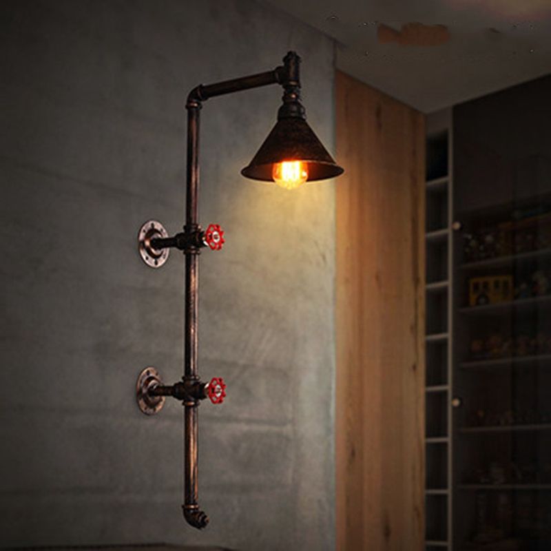 Rust Conical Wall Lamp Industrial Style Metal 1-Light Corridor Wall Bracket Lantern
