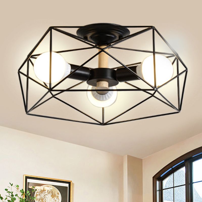 Geometrische semi-inbouw moderne metalen 3/4/5-lichts wit/zwart/goud semi-inbouwlamp met draadkooikap
