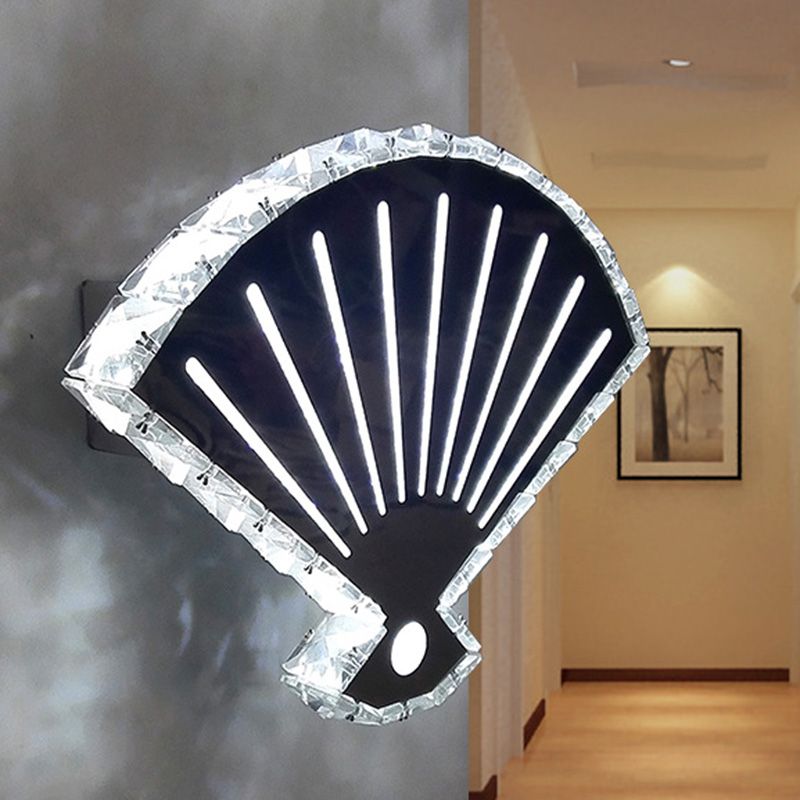 Black Fan Wall Lamp Minimal LED Beveled Crystal Wall Mounted Lighting in Warm/White Light