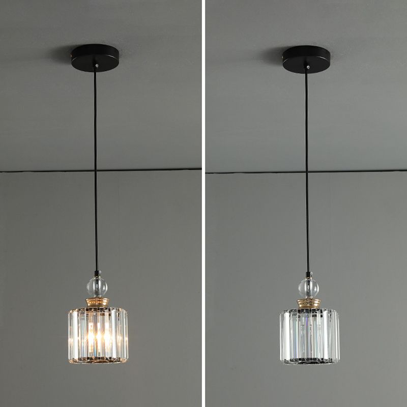 Black Cylindrical Hanging Light Fixture Minimalist Crystal Prism Pendant Lighting for Restaurant