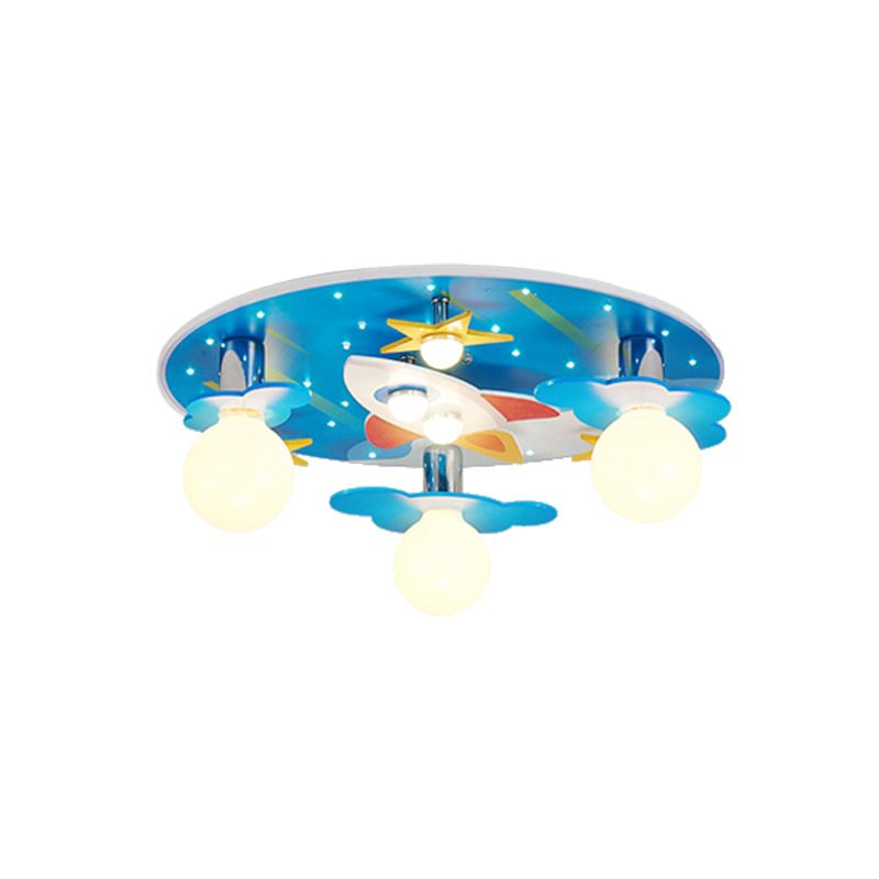 Plafonnier en forme de vaisseau spatial pour enfants, finition en bois clair, plafonnier pour la maternelle