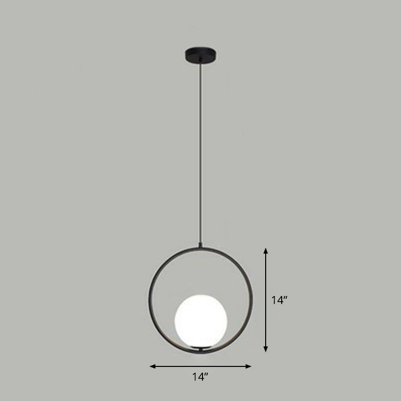 Ball Ceiling Suspension Lamp Simple Style White Glass Single Pendant Light with Metal Ring