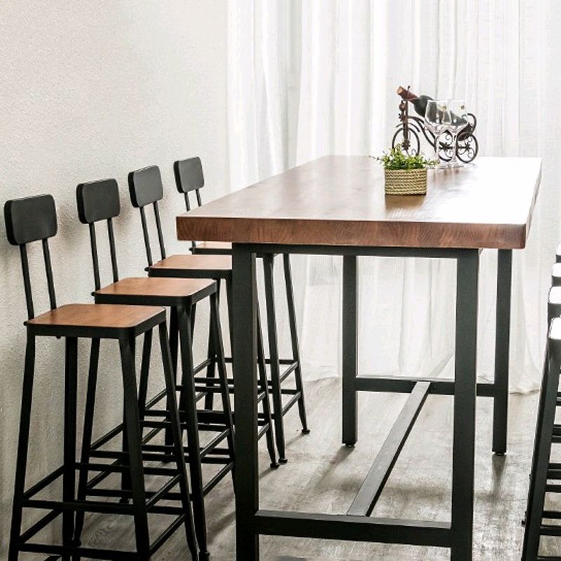 Industrial 1/2/9 Pieces Bar Table Set Rectangle Pine Wood Counter Table with High Stools