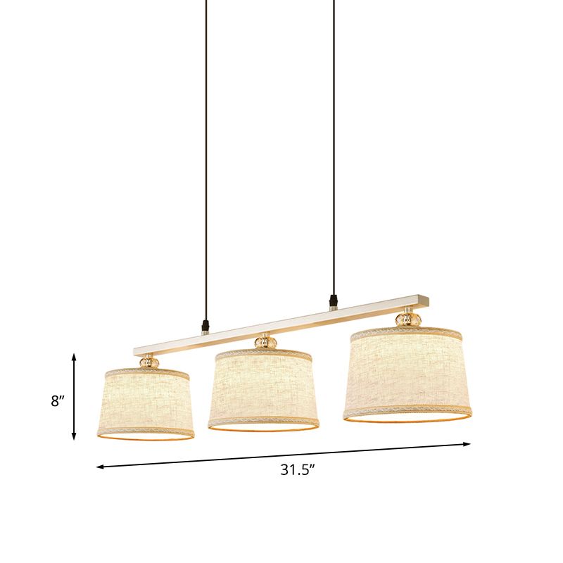 Contemporary Circle Pendant Light Fabric 3 Bulbs Open Kitchen Island Lighting in Flaxen with Woven Edge